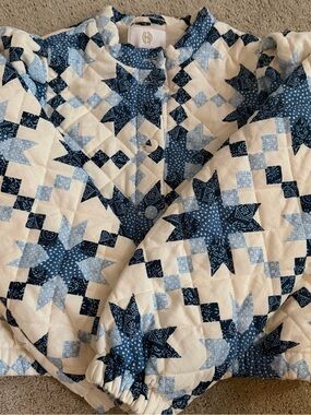 House of Harlow 1960 Quilted Patchwork Bomber Jacket in Navy and Cream
